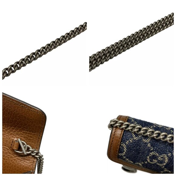 GUCCI Dionysus GG Super Mini Bag Navy Beige Dark Brown Denim Leather 1208-101424 - Picture 7 of 14